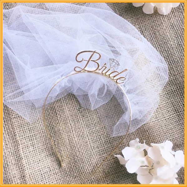 Bride to Be Hen Party Headband with Veil,White - Image 2