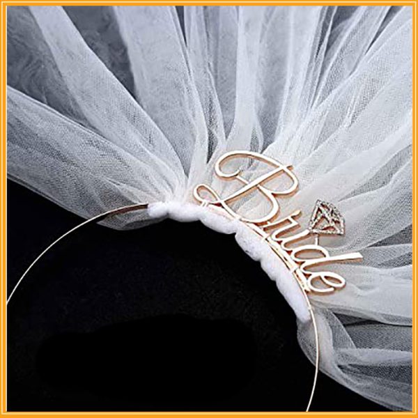 Bride to Be Hen Party Headband with Veil,White - Image 3