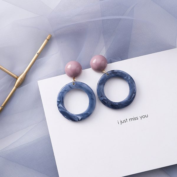 Korean popular trendy blue gray color earrings female geometric earrings new personality minimalist elegant Internet celebrity small jewelry - Image 7