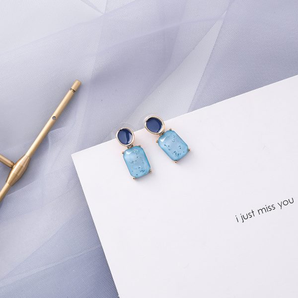 Korean popular trendy blue gray color earrings female geometric earrings new personality minimalist elegant Internet celebrity small jewelry - Image 20