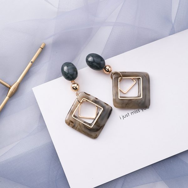 Korean popular trendy blue gray color earrings female geometric earrings new personality minimalist elegant Internet celebrity small jewelry - Image 11