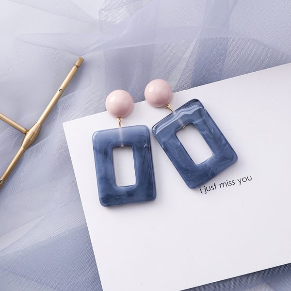 Korean popular trendy blue gray color earrings female geometric earrings new personality minimalist elegant Internet celebrity small jewelry - Image 8