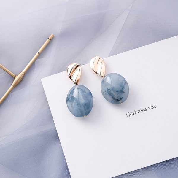 Korean popular trendy blue gray color earrings female geometric earrings new personality minimalist elegant Internet celebrity small jewelry - Image 9