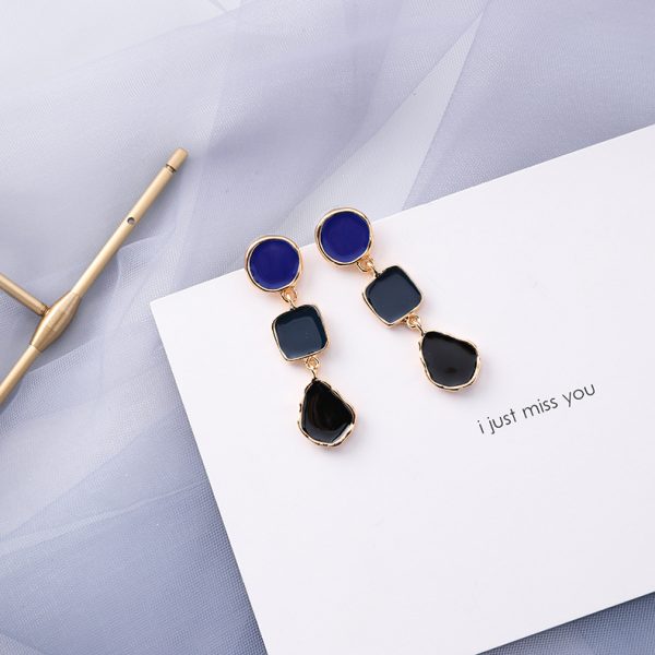 Korean popular trendy blue gray color earrings female geometric earrings new personality minimalist elegant Internet celebrity small jewelry - Image 19