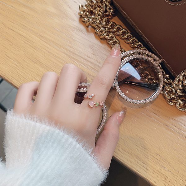 Korean style new style micro-inlaid crystal Zircon ring sweet French elegant flowers ring online influencer pop ornament - Image 4