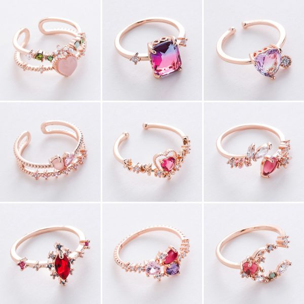 Korean style new style micro-inlaid crystal Zircon ring sweet French elegant flowers ring online influencer pop ornament