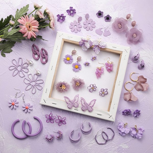 925 silver pin earrings 2023 new trendy purple simple and fresh stud earrings Korean style hot selling flowers earrings - Image 2