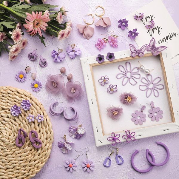 925 silver pin earrings 2023 new trendy purple simple and fresh stud earrings Korean style hot selling flowers earrings