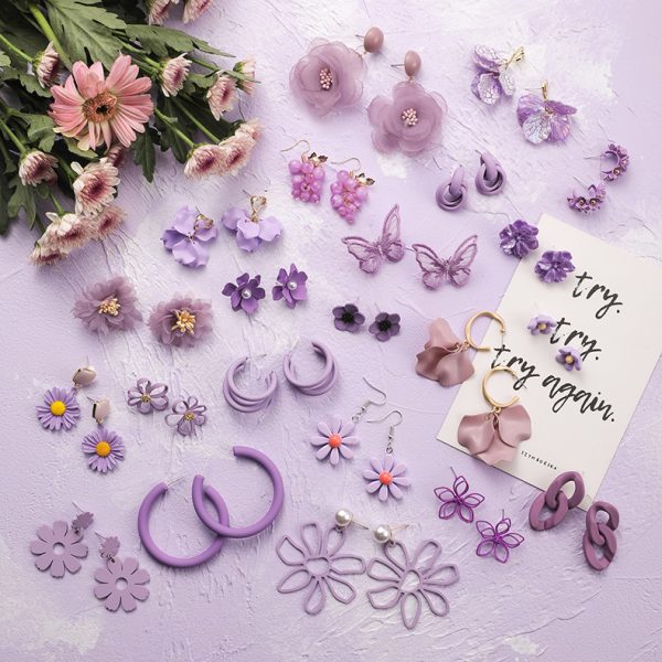 925 silver pin earrings 2023 new trendy purple simple and fresh stud earrings Korean style hot selling flowers earrings - Image 3