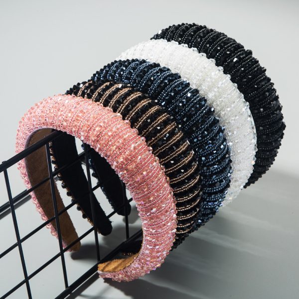 Heming headband European and American hand-woven beads headband female Baroque sponge hair tie Korean simple face wash hair accessories - Image 2