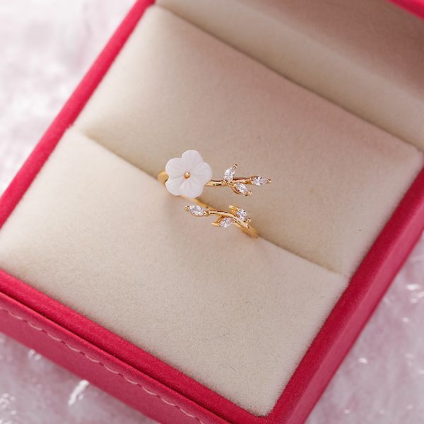 Japanese and Korean fashion rhinestone crystal Zircon flower ring micro-inlaid sweet all-matching love heart flowers opening ring bracelet - Image 12