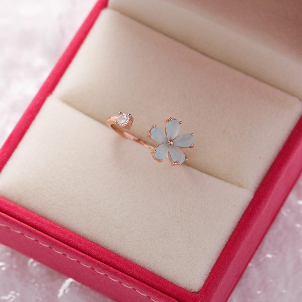 Japanese and Korean fashion rhinestone crystal Zircon flower ring micro-inlaid sweet all-matching love heart flowers opening ring bracelet - Image 9