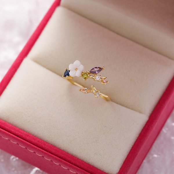 Japanese and Korean fashion rhinestone crystal Zircon flower ring micro-inlaid sweet all-matching love heart flowers opening ring bracelet - Image 14