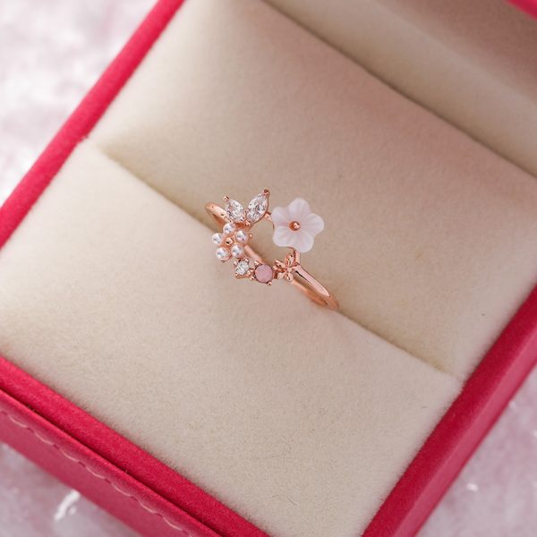 Japanese and Korean fashion rhinestone crystal Zircon flower ring micro-inlaid sweet all-matching love heart flowers opening ring bracelet - Image 18