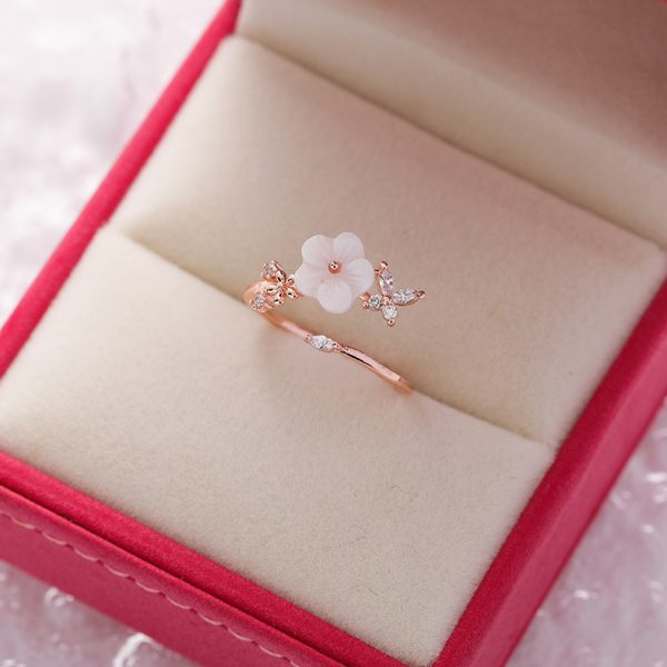 Japanese and Korean fashion rhinestone crystal Zircon flower ring micro-inlaid sweet all-matching love heart flowers opening ring bracelet - Image 13