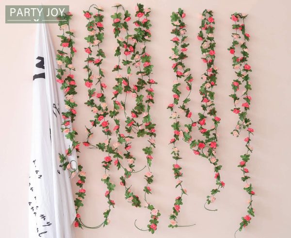 PARTY JOY 5pcs 41Ft Flower Garland Fake Rose Vine Artificial Flowers Hanging Rose Ivy Hanging Baskets Wedding Arch Garden Background Decor (Pink, 5) - Image 13