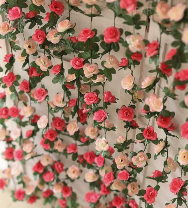 PARTY JOY 5pcs 41Ft Flower Garland Fake Rose Vine Artificial Flowers Hanging Rose Ivy Hanging Baskets Wedding Arch Garden Background Decor (Pink, 5) - Image 10