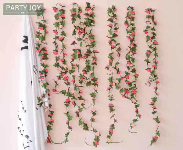 PARTY JOY 5pcs 41Ft Flower Garland Fake Rose Vine Artificial Flowers Hanging Rose Ivy Hanging Baskets Wedding Arch Garden Background Decor (Pink, 5) - Image 52