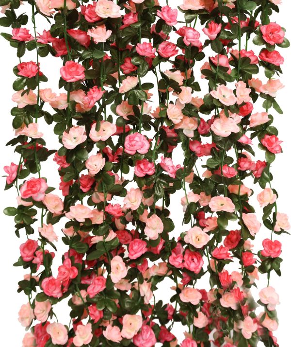 PARTY JOY 5pcs 41Ft Flower Garland Fake Rose Vine Artificial Flowers Hanging Rose Ivy Hanging Baskets Wedding Arch Garden Background Decor (Pink, 5) - Image 48