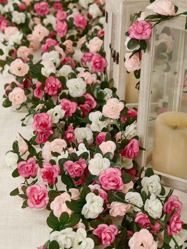 PARTY JOY 5pcs 41Ft Flower Garland Fake Rose Vine Artificial Flowers Hanging Rose Ivy Hanging Baskets Wedding Arch Garden Background Decor (Pink, 5) - Image 3