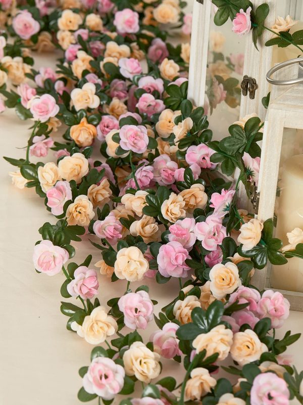 PARTY JOY 5pcs 41Ft Flower Garland Fake Rose Vine Artificial Flowers Hanging Rose Ivy Hanging Baskets Wedding Arch Garden Background Decor (Pink, 5) - Image 21