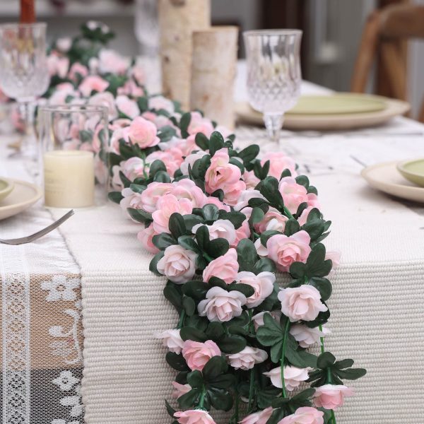 PARTY JOY 5pcs 41Ft Flower Garland Fake Rose Vine Artificial Flowers Hanging Rose Ivy Hanging Baskets Wedding Arch Garden Background Decor (Pink, 5) - Image 33