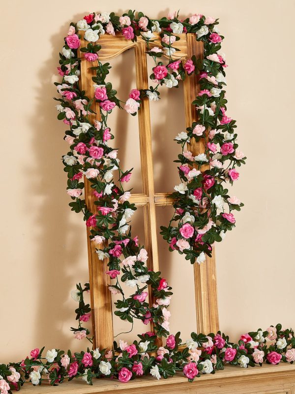 PARTY JOY 5pcs 41Ft Flower Garland Fake Rose Vine Artificial Flowers Hanging Rose Ivy Hanging Baskets Wedding Arch Garden Background Decor (Pink, 5) - Image 6