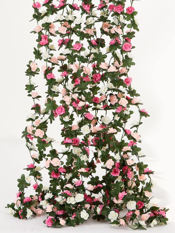 PARTY JOY 5pcs 41Ft Flower Garland Fake Rose Vine Artificial Flowers Hanging Rose Ivy Hanging Baskets Wedding Arch Garden Background Decor (Pink, 5)