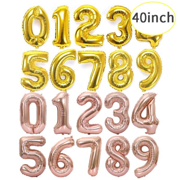 90cm large digital aluminum balloon 40 inch gold silver rose gold birthday aluminum foil helium balloon wholesale