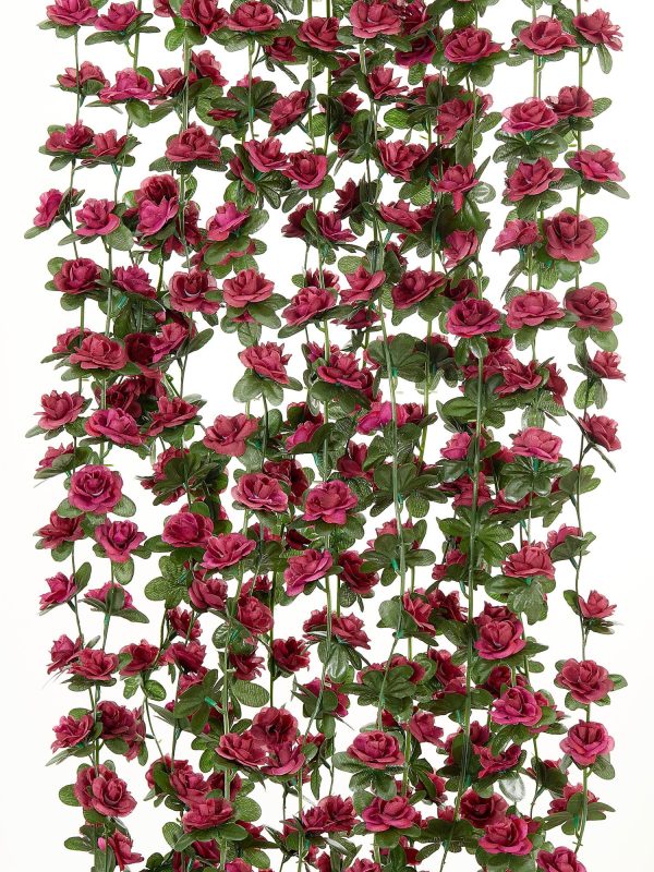 PARTY JOY 5pcs 41Ft Flower Garland Fake Rose Vine Artificial Flowers Hanging Rose Ivy Hanging Baskets Wedding Arch Garden Background Decor (Pink, 5) - Image 90