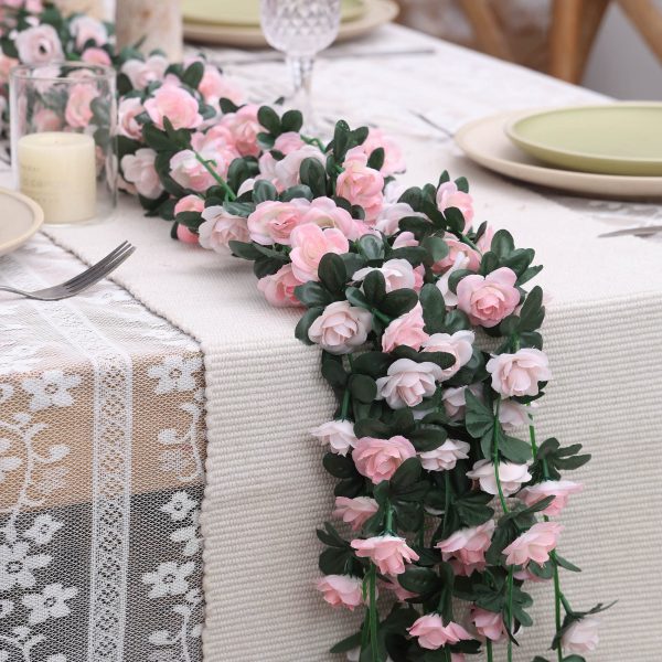 PARTY JOY 5pcs 41Ft Flower Garland Fake Rose Vine Artificial Flowers Hanging Rose Ivy Hanging Baskets Wedding Arch Garden Background Decor (Pink, 5) - Image 38