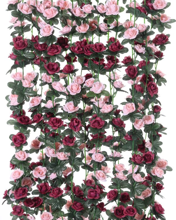 PARTY JOY 5pcs 41Ft Flower Garland Fake Rose Vine Artificial Flowers Hanging Rose Ivy Hanging Baskets Wedding Arch Garden Background Decor (Pink, 5) - Image 57