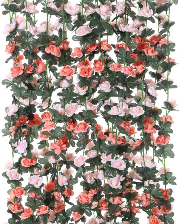 PARTY JOY 5pcs 41Ft Flower Garland Fake Rose Vine Artificial Flowers Hanging Rose Ivy Hanging Baskets Wedding Arch Garden Background Decor (Pink, 5) - Image 97