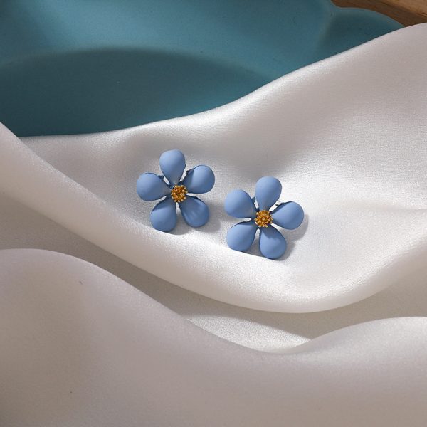 Blue color earrings artistic fresh haze blue flowers geometric all-match earrings ear studs sweet Instafamous ornament women - Image 11