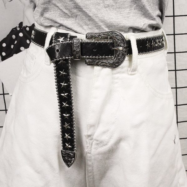 Wholesale European and American temperament Wild Metal thin belt women's punk jeans belt decorative rivets niche pant belt - Image 3