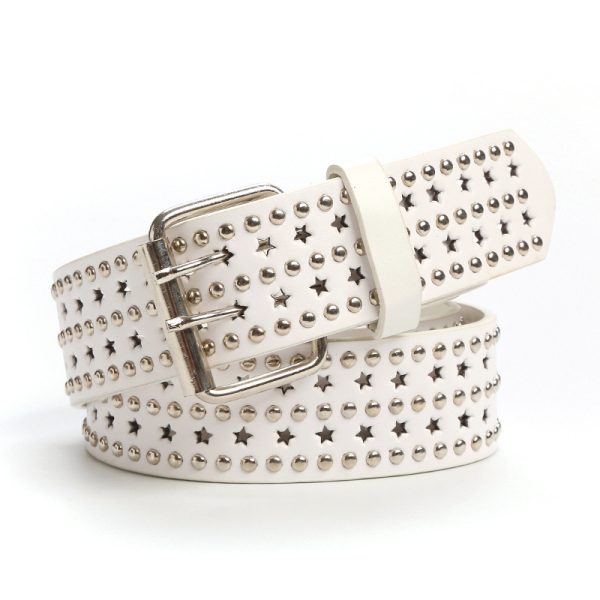 Punk hip hop belt personality belt cross-border Amazon five-pointed star hole claw beads decorative jeans pin buckle belt - Image 5