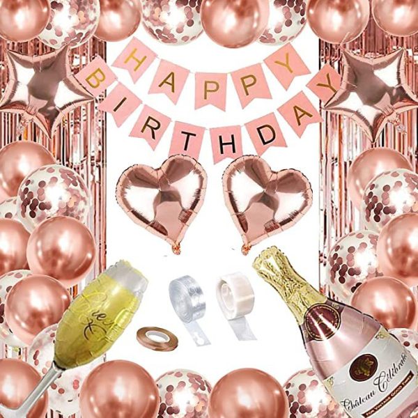 Rose gold wine glass wine bottle birthday party balloon set birthday party decoration supplies rose gold hanging flag