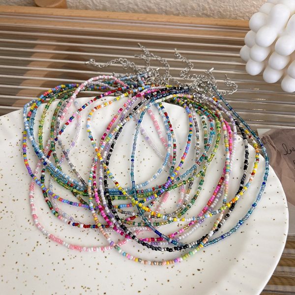 Korean style retro macaron candy color colorful rice-shaped beads stringed beads necklace sweet cute girl Bohemian necklace - Image 2