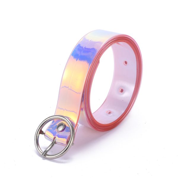 Women's alloy automatic buckle belt colorful transparent with air eyes Belt Korean student personality versatile belt belt - Image 2