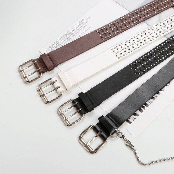 Punk hip hop belt personality belt cross-border Amazon five-pointed star hole claw beads decorative jeans pin buckle belt - Image 3