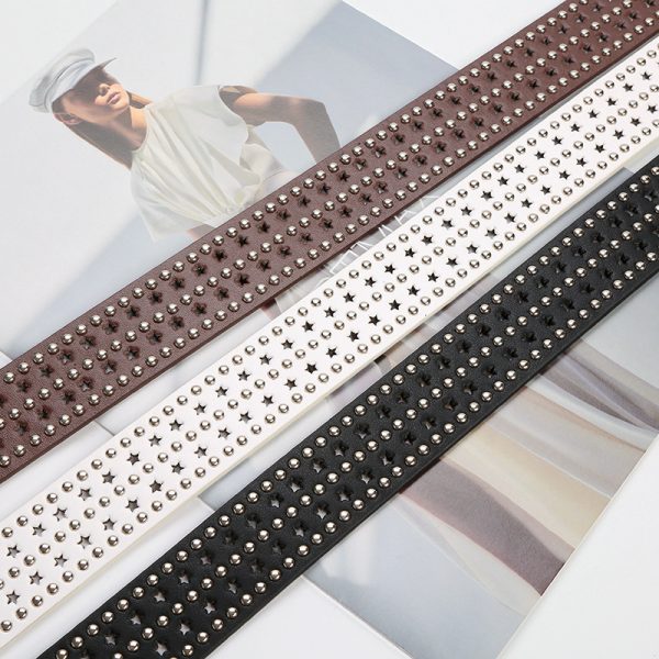 Punk hip hop belt personality belt cross-border Amazon five-pointed star hole claw beads decorative jeans pin buckle belt - Image 4