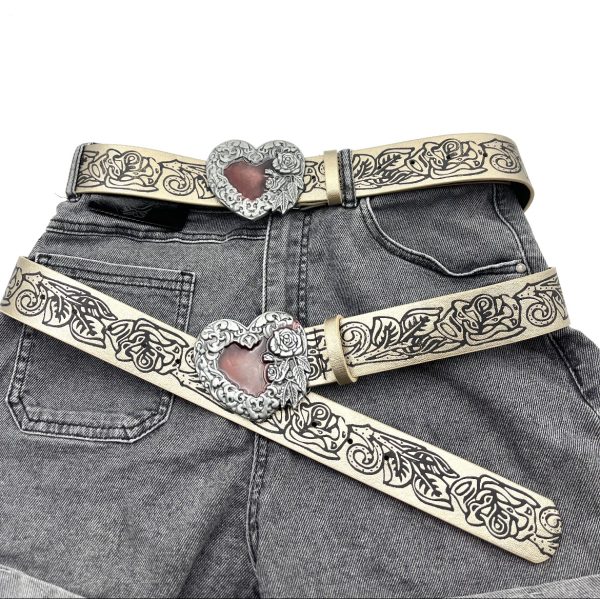 Punk personality retro embossing love belt y2g hot girl all-match gothic dark style belt men and women same style - Image 3