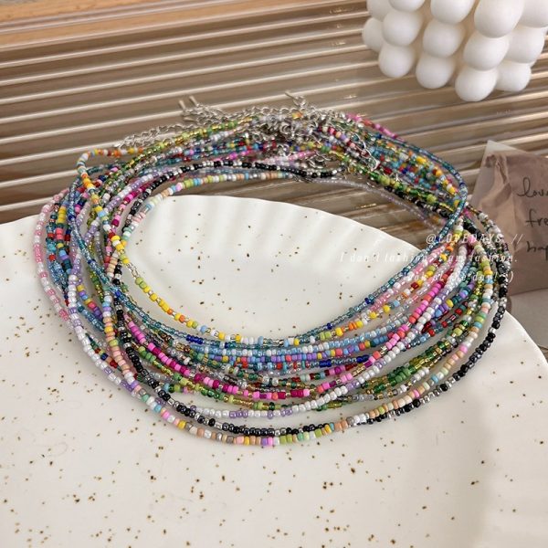 Korean style retro macaron candy color colorful rice-shaped beads stringed beads necklace sweet cute girl Bohemian necklace