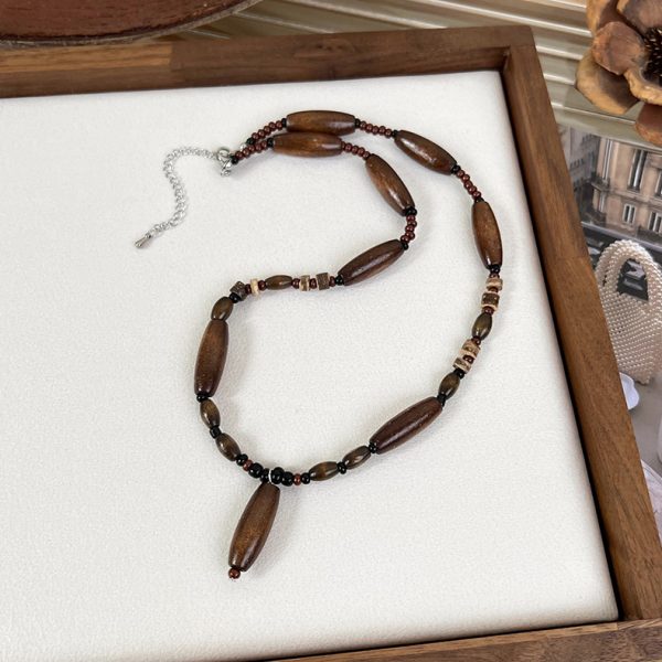 Retro new Chinese style brown necklace women's simple Chinese style all-match irregular beaded clavicle chain Cold style necklace - Image 5