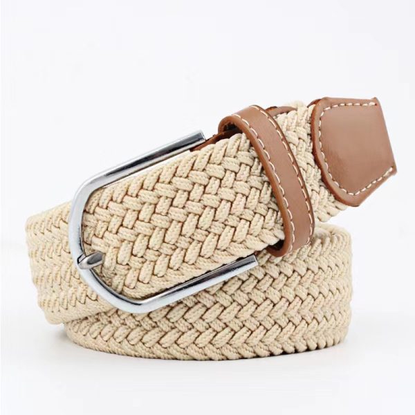 Elastic elastic woven belt cross-border summer non-hole canvas belt simple alloy pin buckle belt wholesale - Image 3