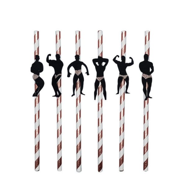 Factory in stock wholesale disposable paper straw Creative Sports bodybuilding little black underwear muscle men shaped straw - Image 9