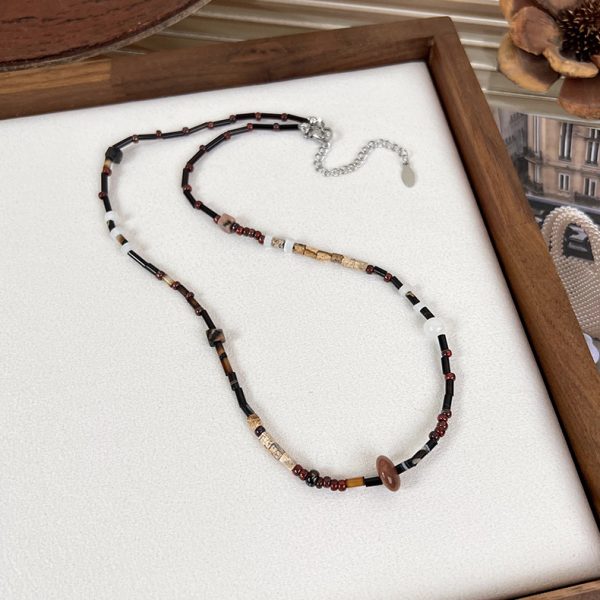 Retro new Chinese style brown necklace women's simple Chinese style all-match irregular beaded clavicle chain Cold style necklace - Image 9