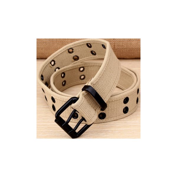 Canvas belt men's and women's non-hole square buckle belt Korean fashion personalized woven single ring punch-free pants belt - Image 9