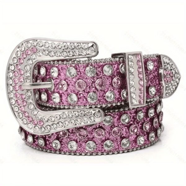 Pin buckle New rhinestone belt women's cross-border fashion edge bead decorative belt punk jeans European and American Belt - Image 3
