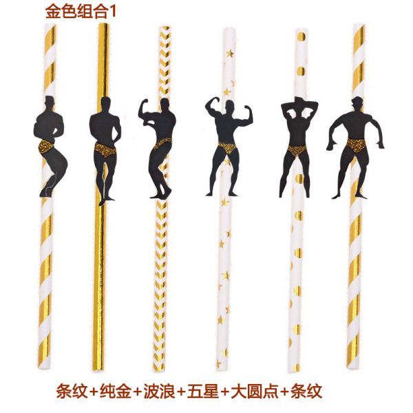 Factory in stock wholesale disposable paper straw Creative Sports bodybuilding little black underwear muscle men shaped straw - Image 16